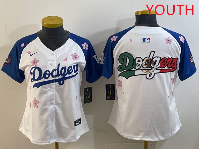 Youth Los Angeles Dodgers Blank White Blue Sakura Edition 2025 Nike MLB Jersey style 7
